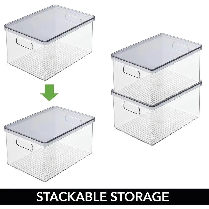 Aufbewahrungsbox + Deckel Organizer mDesign stapelbar 4er Set rauch/transparent