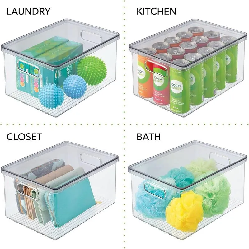 Aufbewahrungsbox + Deckel Organizer mDesign stapelbar 4er Set rauch/transparent