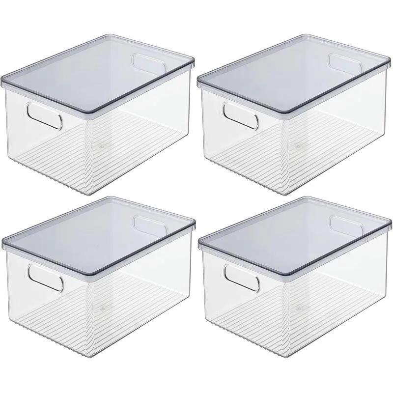 Aufbewahrungsbox + Deckel Organizer mDesign stapelbar 4er Set rauch/transparent