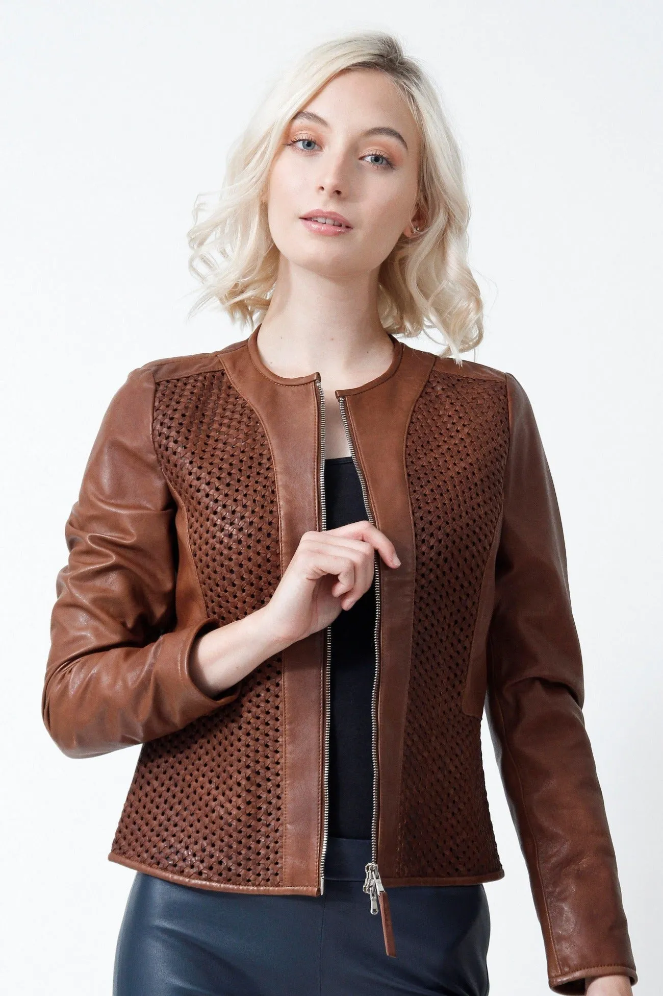 Damen Leder Bolero mit Flechteinsätzen