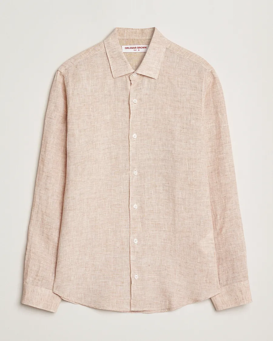Giles Long Sleeve Linen Shirt Pink Sand/White