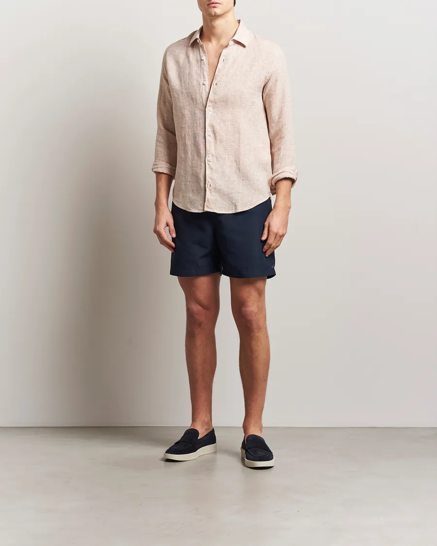 Giles Long Sleeve Linen Shirt Pink Sand/White