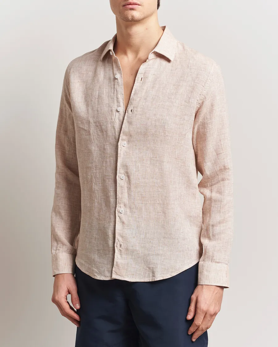 Giles Long Sleeve Linen Shirt Pink Sand/White
