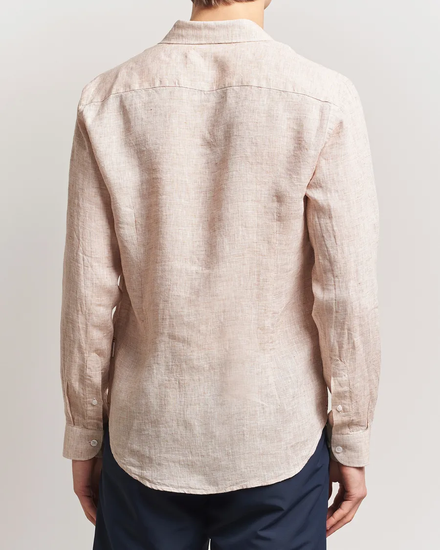 Giles Long Sleeve Linen Shirt Pink Sand/White