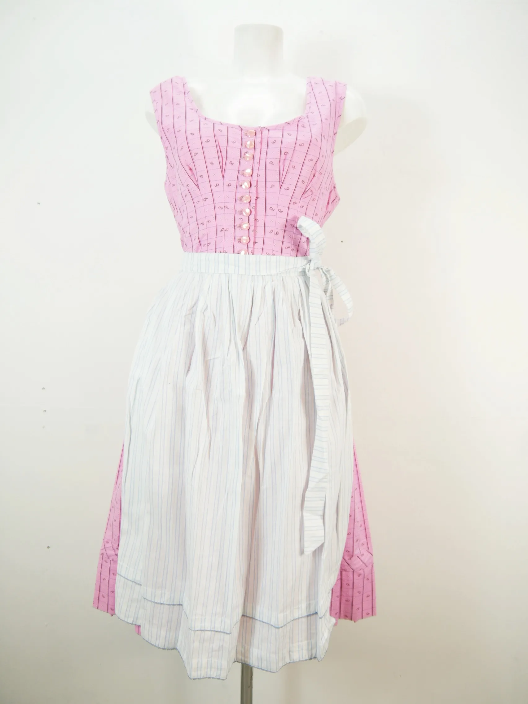 Handarbeit rosa Baumwolle phantastisches Dirndl mit Schürze Gr.42