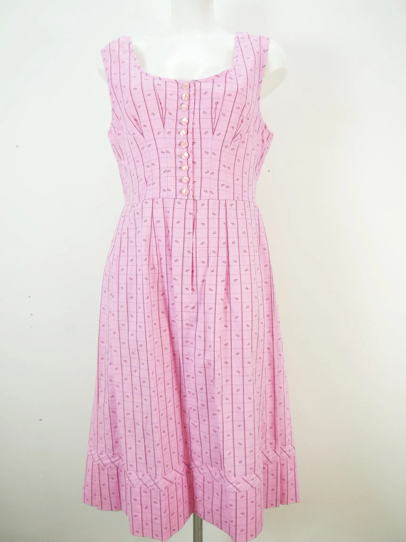Handarbeit rosa Baumwolle phantastisches Dirndl mit Schürze Gr.42