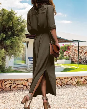 Heidi-Mode | Langes Kleid Mit Langen Ärmeln Und Gürtel Für Frauen