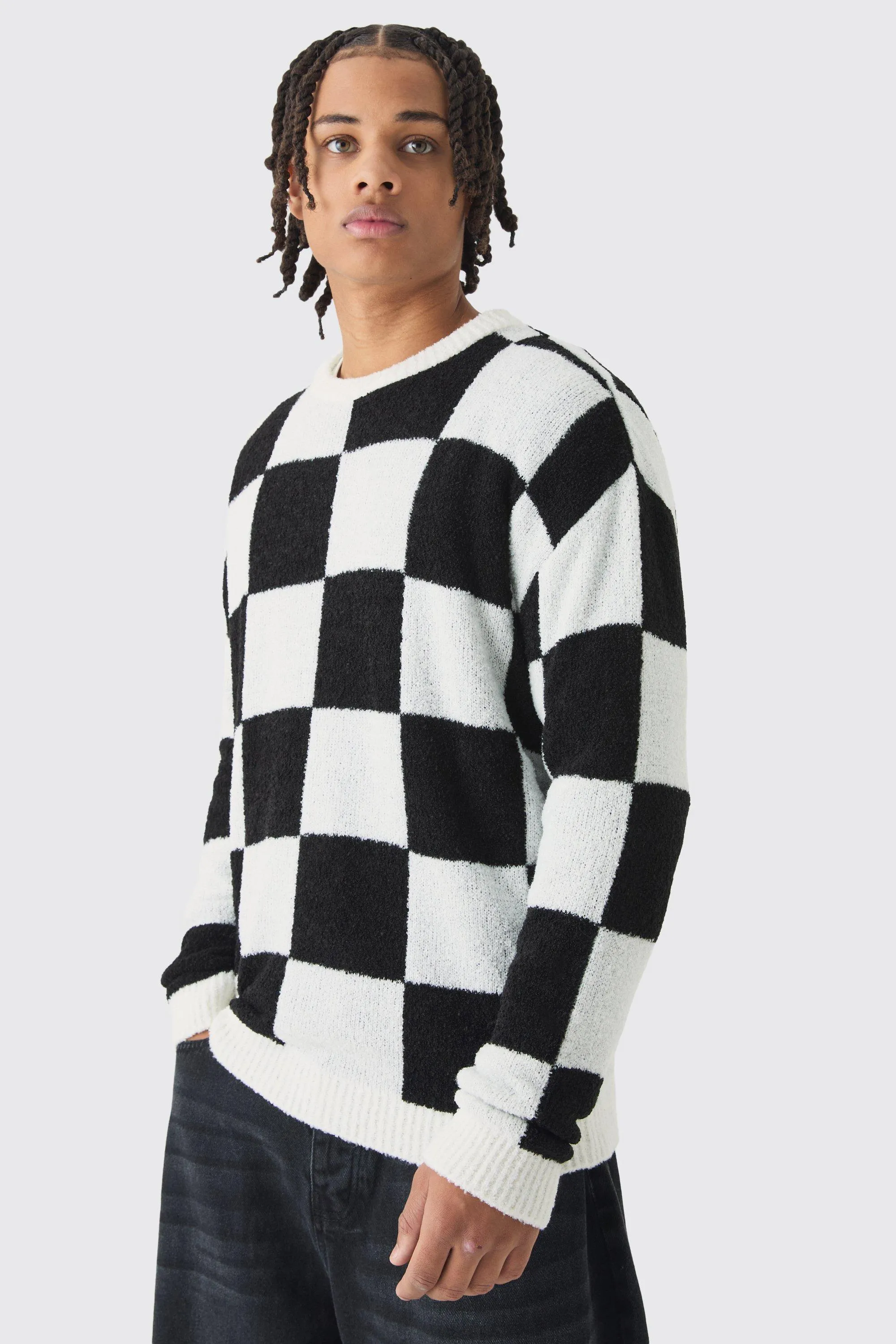 Karierter Rundhals-Pullover
