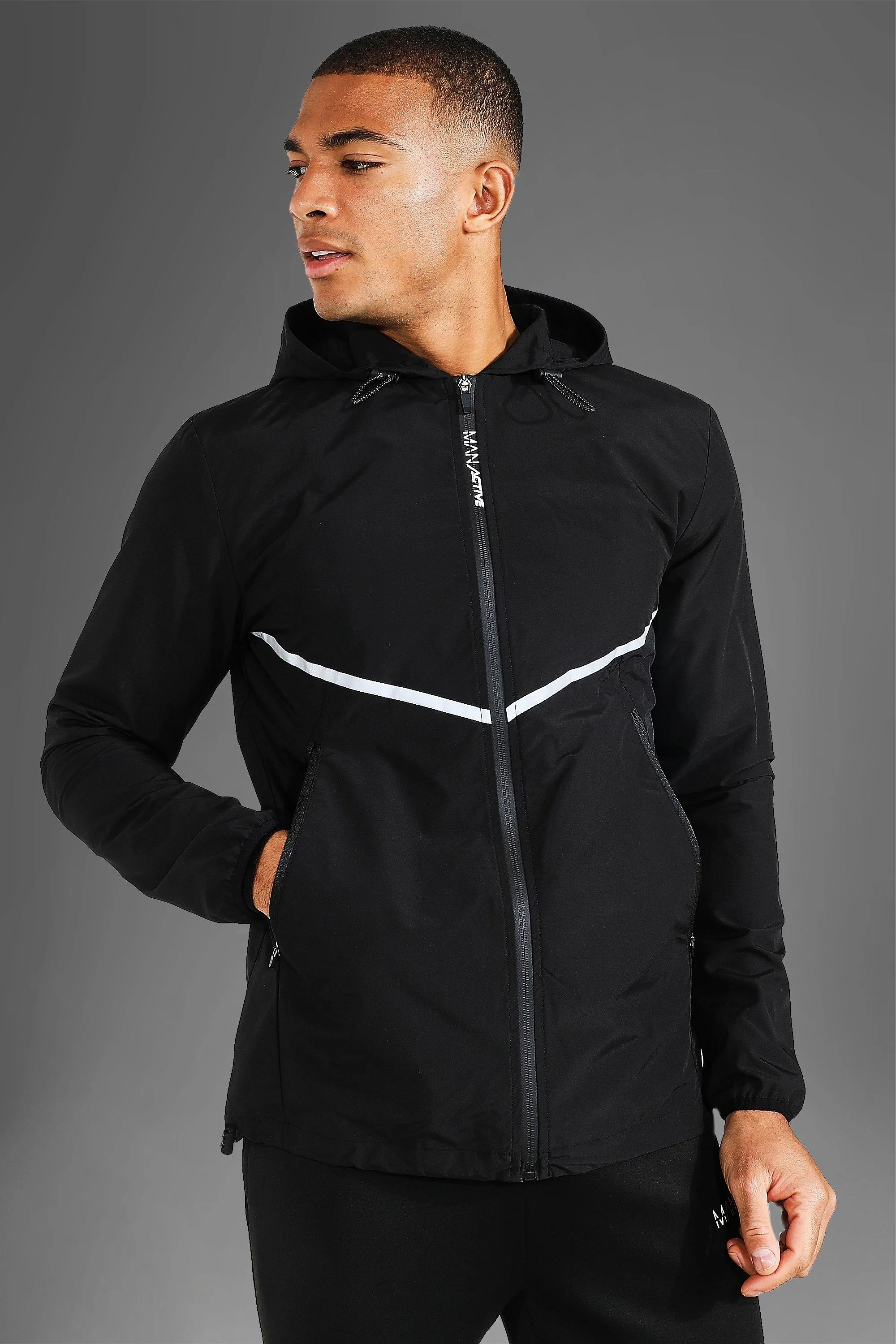 Man Active Windbreaker mit Kapuze und Streifen